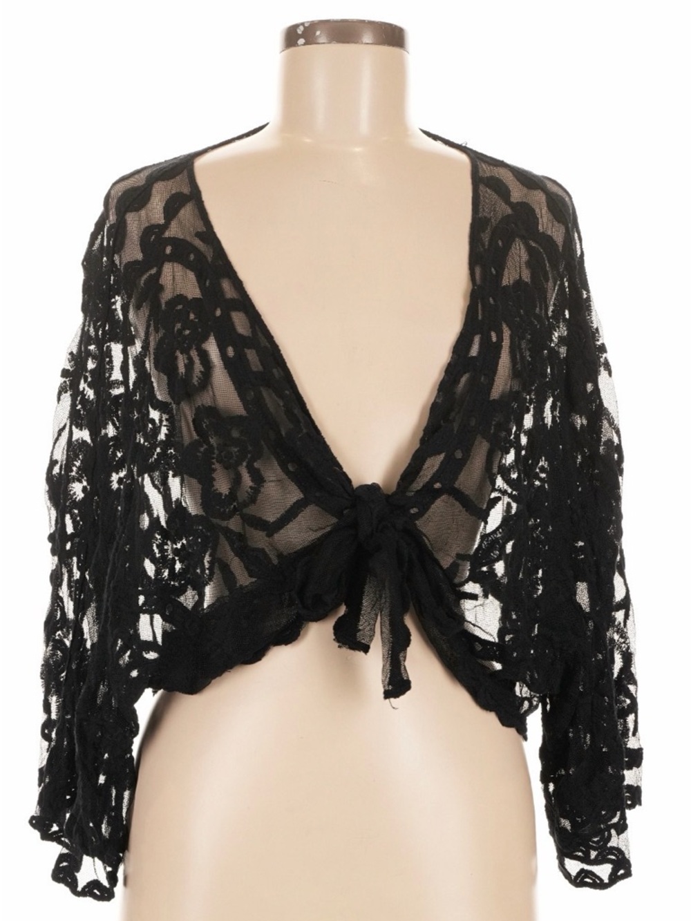 Lauren Conrad LC Black Lace Sheer Tie-Front Shrug Coverup NWOT One Size